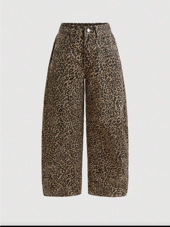 Pants - Petite Wide Leg Leopard Print Pants - Brown/Black
